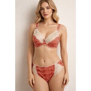 Fantasie "Zoe" Bra and Underwear Lingerie Set Red Floral Lace 38F and Large NWT!